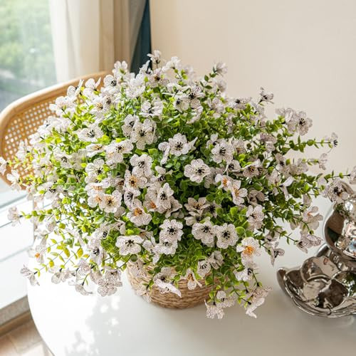 DUYONE Artificial Flowers Outdoor,UV Resistant Realistic Garden Artificial Plants,Bright 16 Bundles No-Fade Veranda Fake Faux Flowers,for Porches Patios Walkway Gardens Decor-White | Amazon (US)