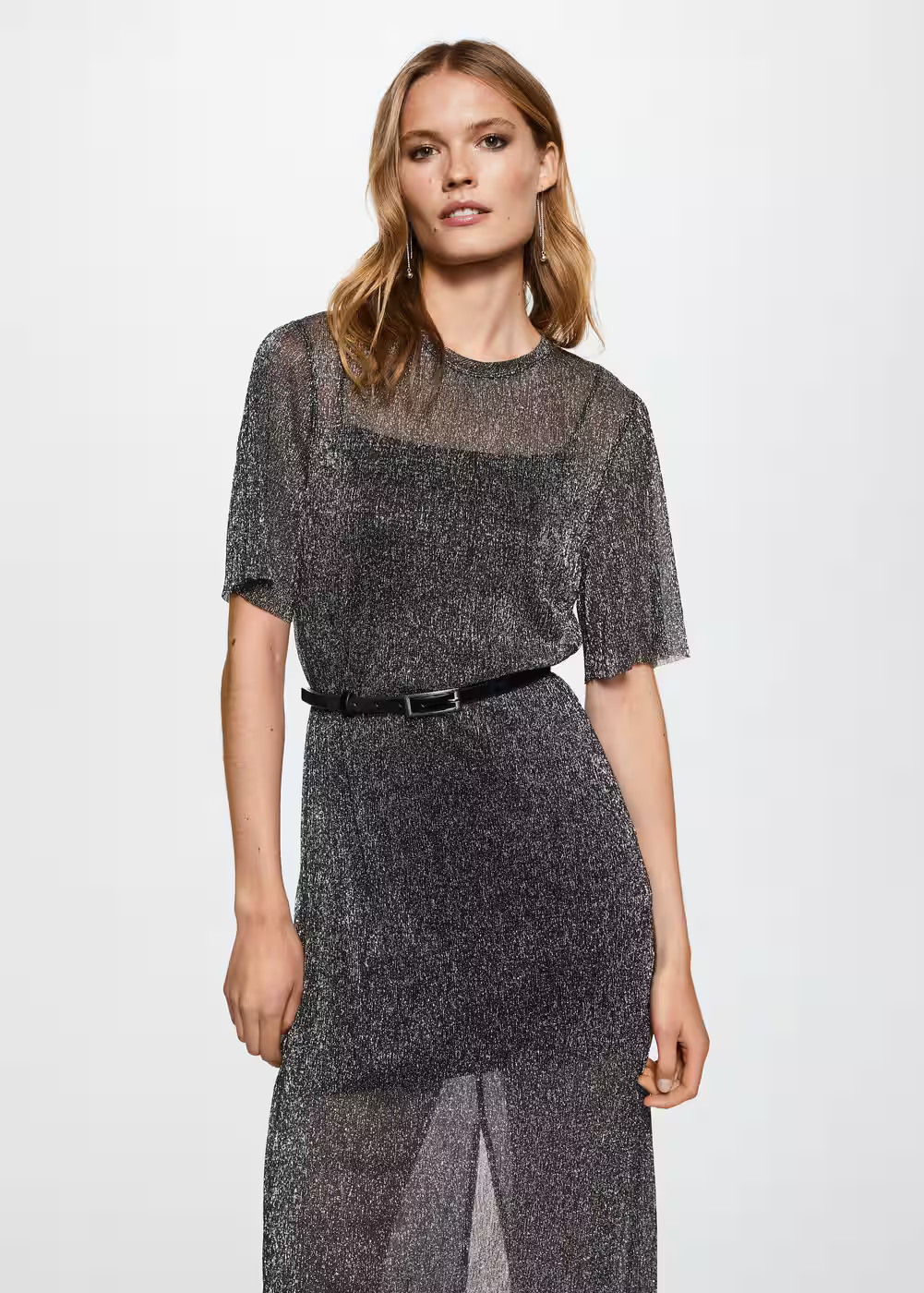 Long lurex dress -  Women | Mango United Kingdom | MANGO (UK)
