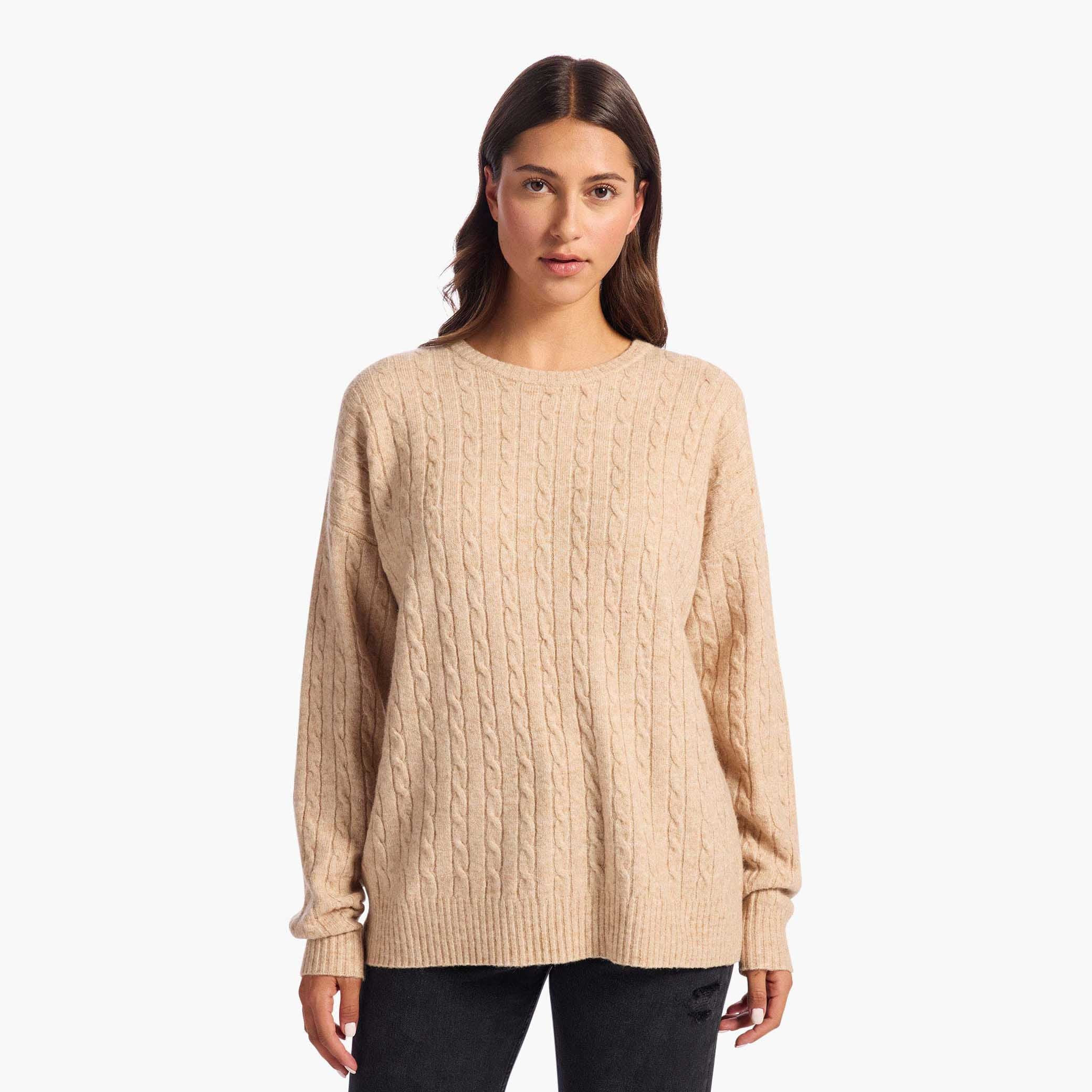 Cozy Knit Cable Crewneck Sweater | Heather Oat | Nuuds US