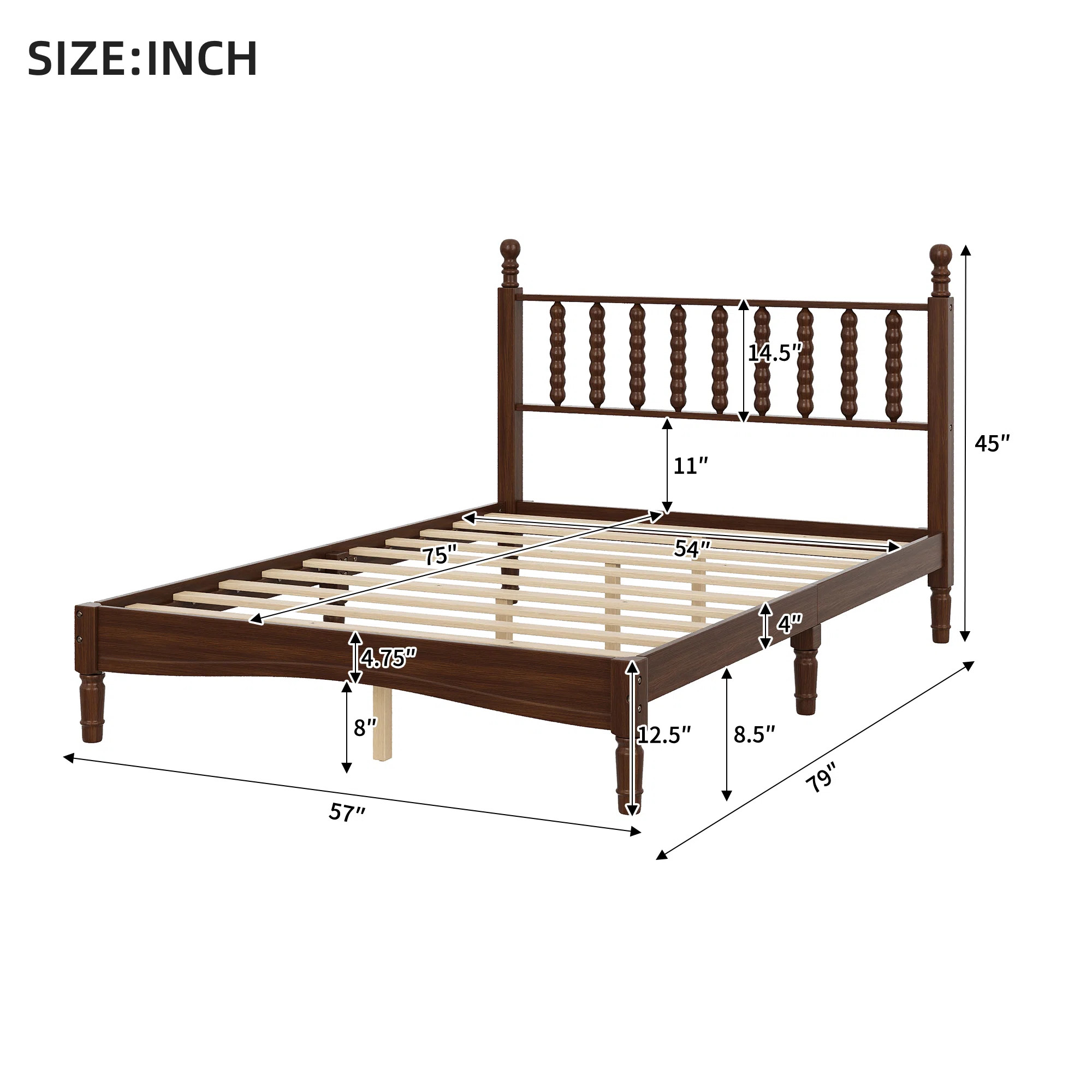 Alvara Retro Wood Platform Bed with Gourd-Shaped Headboard and Wooden Slat Support | Wayfair North America