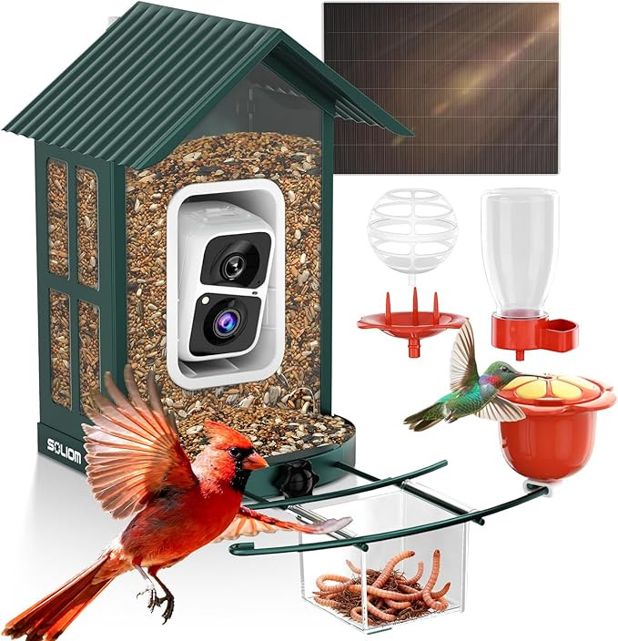 SOLIOM Bird Feeder with Camera, Solar Smart Bird Feeder Camera with AI Bird Identification, 2K HD... | Amazon (US)