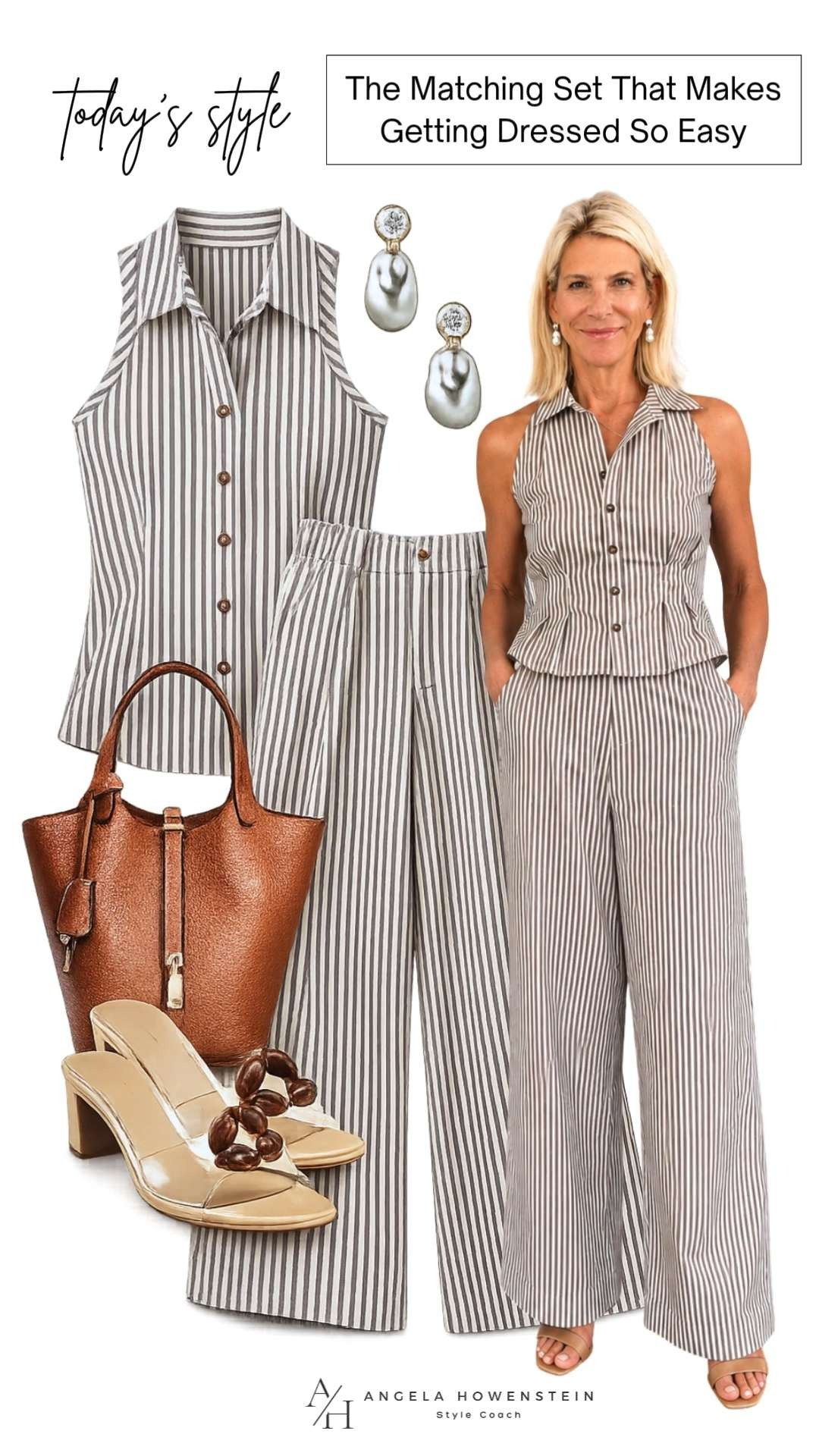 Nothing beats a matching set when you want to look effortlessly put together. This striped button-front top and wide-leg pant set is lightweight, flattering, and polished enough for brunch, vacations, work, or dinner out. Wear the pieces together or mix and match with your wardrobe for endless outfit options.

❤️ Heart = Support my posts
📌 Save = Get sale & restock alerts
🛍️ Follow me on LTK for more effortless style inspiration. 

 #LTKootd #LTKSeasonal #LTKOver40