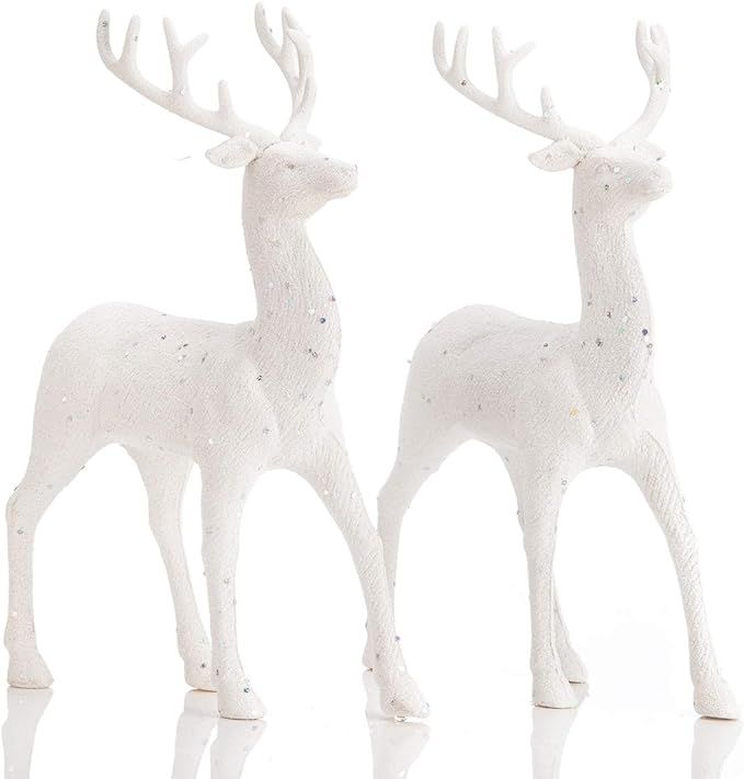 ARCCI Standing Reindeer Decorations Christmas Deer Figurines, 8.6" x 12" White Reindeer Figure fo... | Amazon (US)