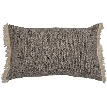 Creative Co-Op Woven Cotton Lumbar Chambray Back & Fringe Pillow, Black & Cream | Amazon (US)