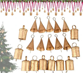 Set of 20 Christmas Bells for Decoration - Vintage, Small Jingle, Witch, and Cow Bells Vintage In... | Amazon (US)