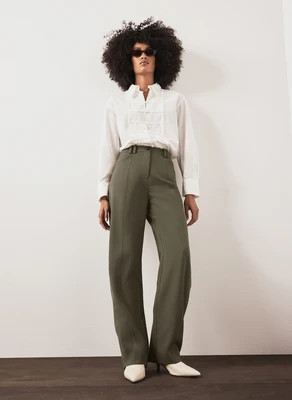 Khaki Tailored Barrel Leg Trousers | Mint Velvet - UK