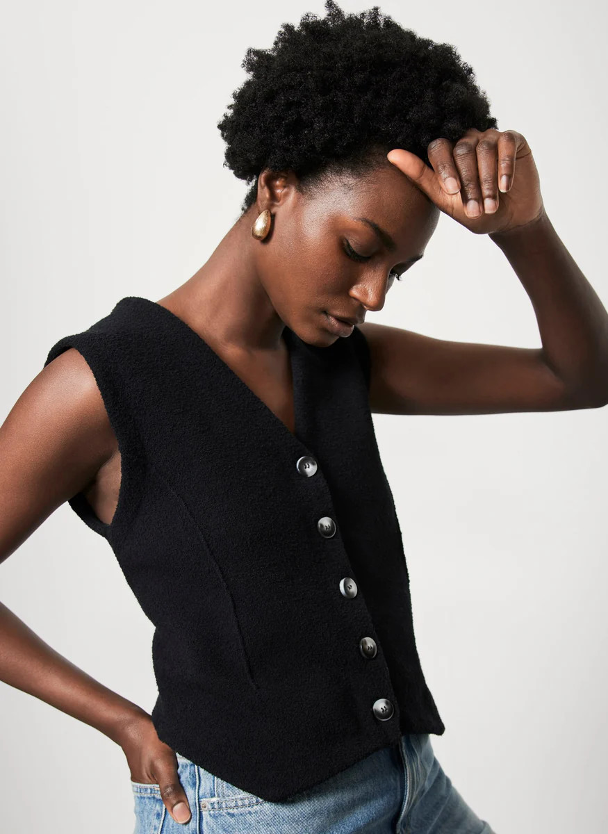 Navy Textured Knit Waistcoat | Mint Velvet