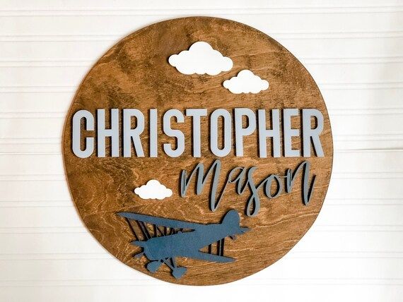 Airplane nursery name sign // round name sign // 3d name sign // name round sign // boy name sign | Etsy (US)