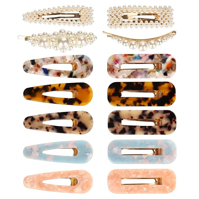 Hair Clips for Women Girls, 4 Pack Pearl Hair Clip, 10 Pack Acrylic Resin Hair Clips, Handmade No... | Amazon (US)
