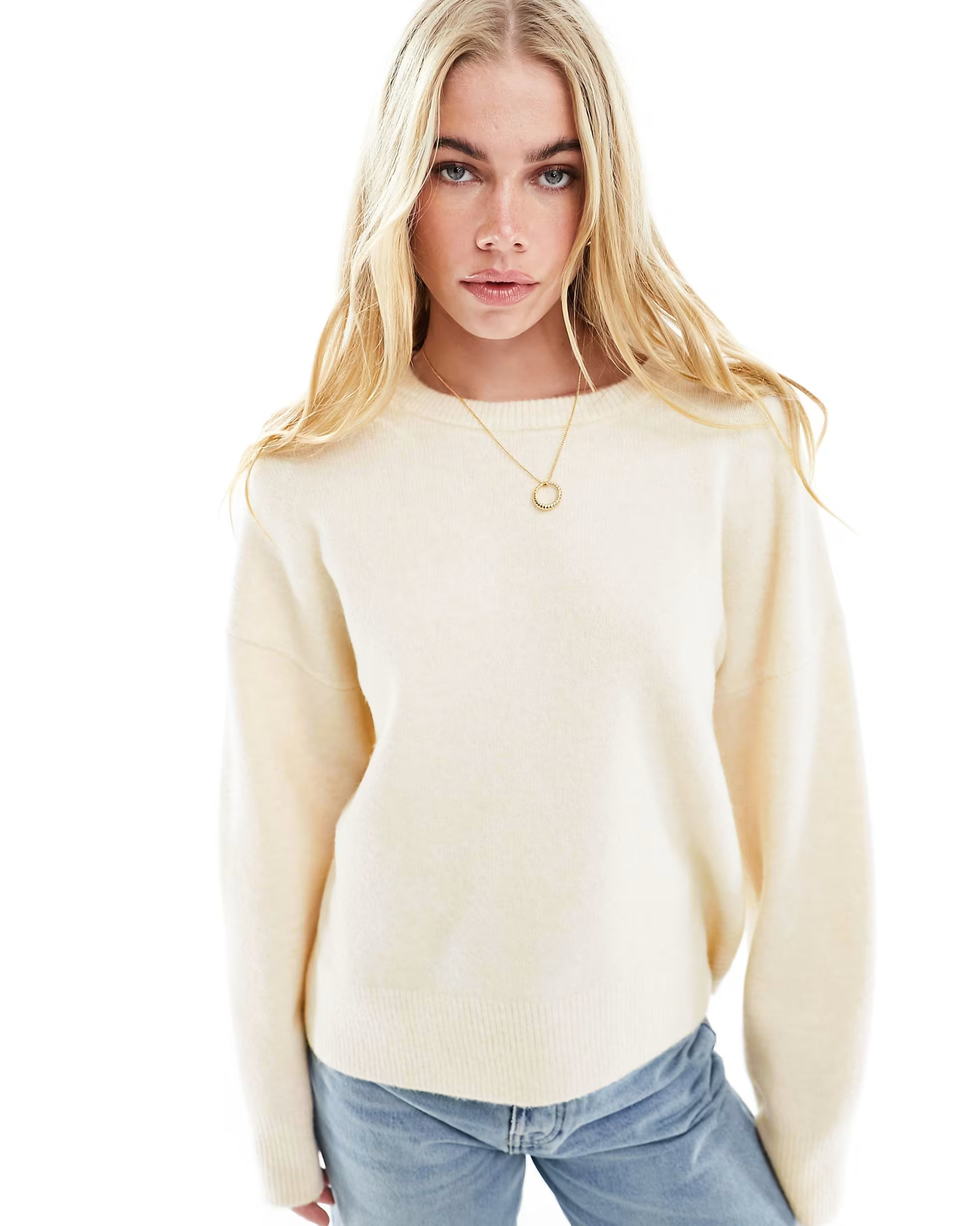 ASOS DESIGN boxy crew neck jumper in cream | ASOS (Global)