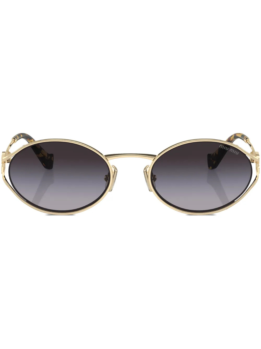 Miu Miu Eyewear logo-plaque oval-frame Sunglasses | Gold | FARFETCH | Farfetch Global