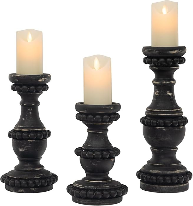 Set of 3 Large Candle Holders for Pillar Candles, Farmhouse Wood Candle Holder, Vintage Wooden Be... | Amazon (US)