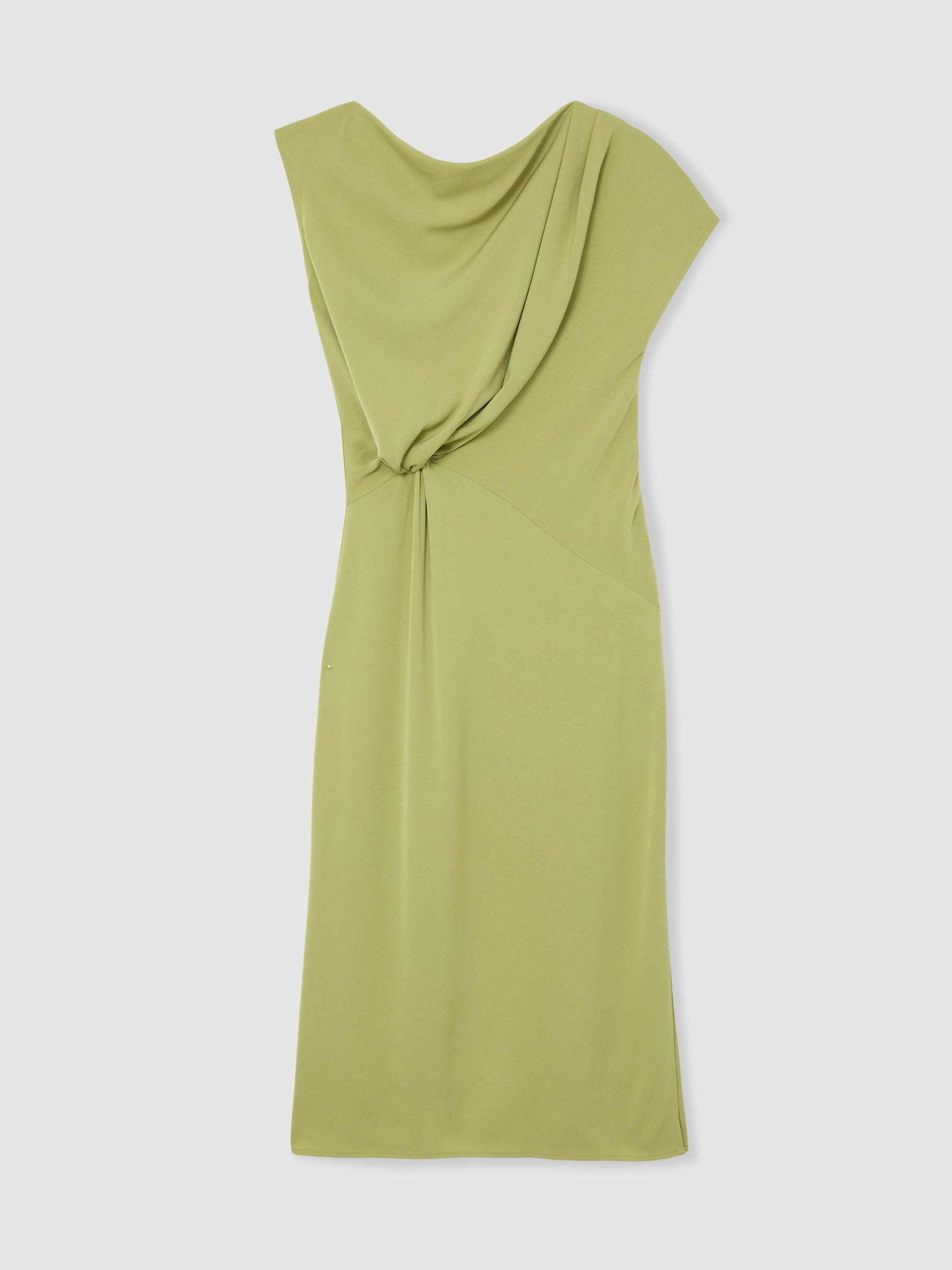 Reiss Off-Shoulder Tuck-Detail Midi Dress in Green - REISS | Reiss UK