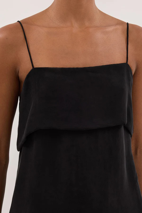 IDA BLACK SLEEVELESS FOLDOVER CAMI TOP | DISSH