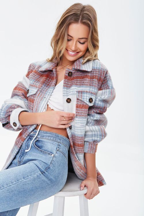 Plaid Button-Front Shacket | Forever 21 (US)