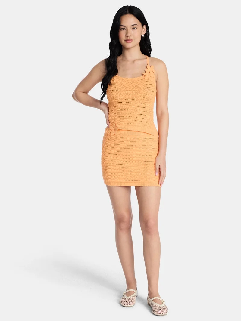 Madden NYC Women\u2019s Crochet Cotton Mini Skirt with 3D Flowers, Sizes XXS-XXL | Walmart (US)