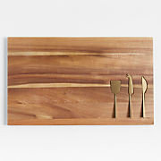 Octavia Large Wood Board with Cheese Knives + Reviews | Crate & Barrel | Crate & Barrel