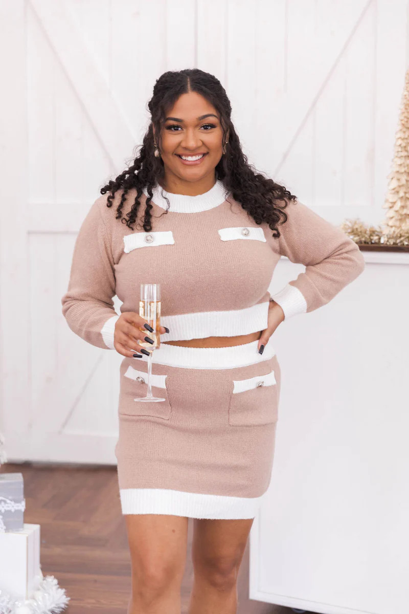 Saying Goodbye Beige Button Cropped Sweater | The Pink Lily Boutique