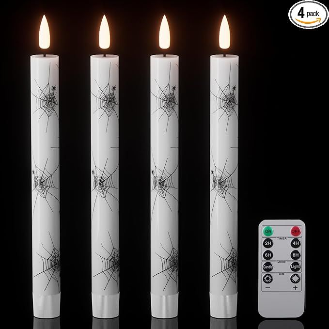 Wondise Halloween Flameless Taper Candles with Remote & Timer, 4 Pack Spider Web Halloween Candle... | Amazon (US)