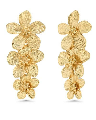 Gold Large Chunky Flower Statement Earrings for Women by SNGIA, Summer Beach Floral Handmade Drop... | Amazon (US)