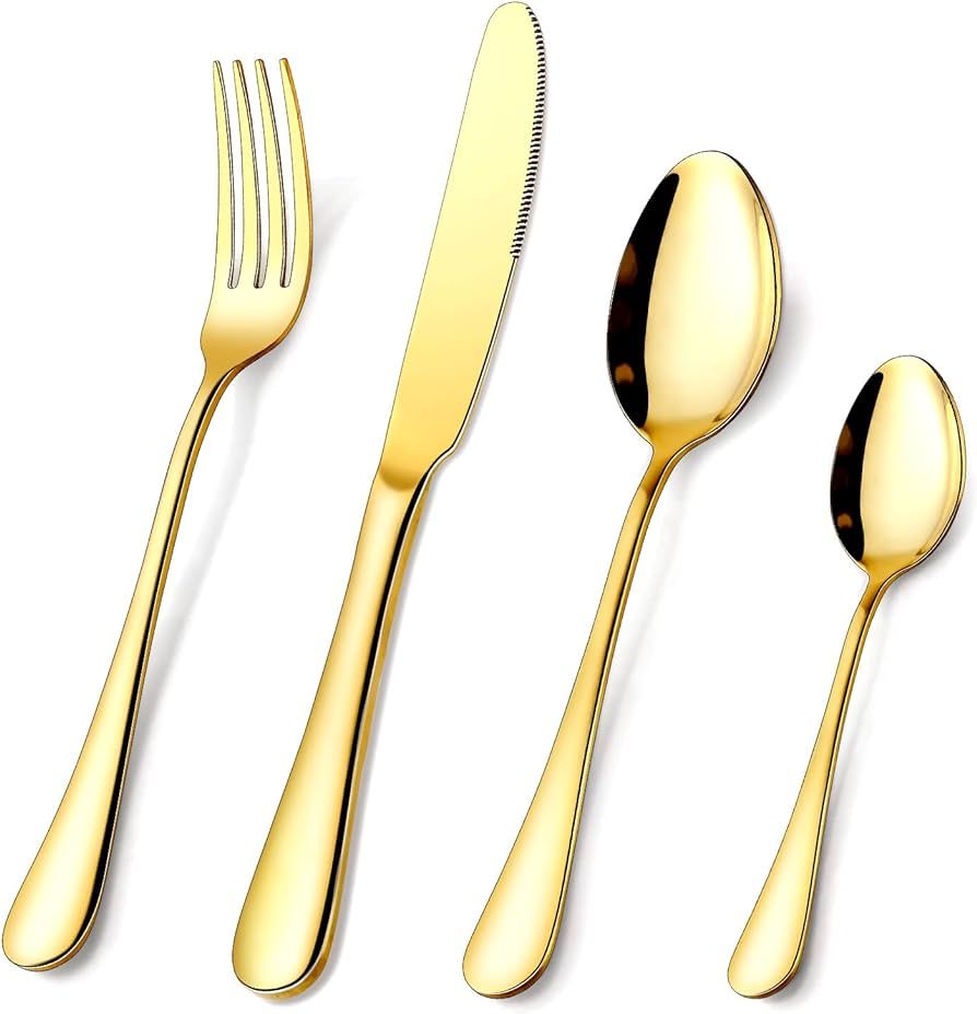 Gold Cutlery Set, OGORI 24-Piece Stainless Steel Mirror Polished Gold Flatware Set, Tableware Sil... | Amazon (UK)