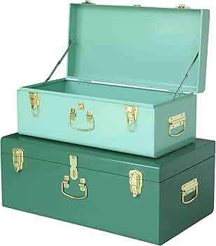 Vixdonos Decorative Large Metal Box Storage Trunk Chest Set of 2 College Dorm Organizer with Hard... | Amazon (US)