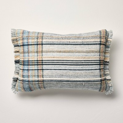 14"x20" Plaid Fringe Lumbar Throw Pillow Blue - Hearth & Hand™ with Magnolia | Target