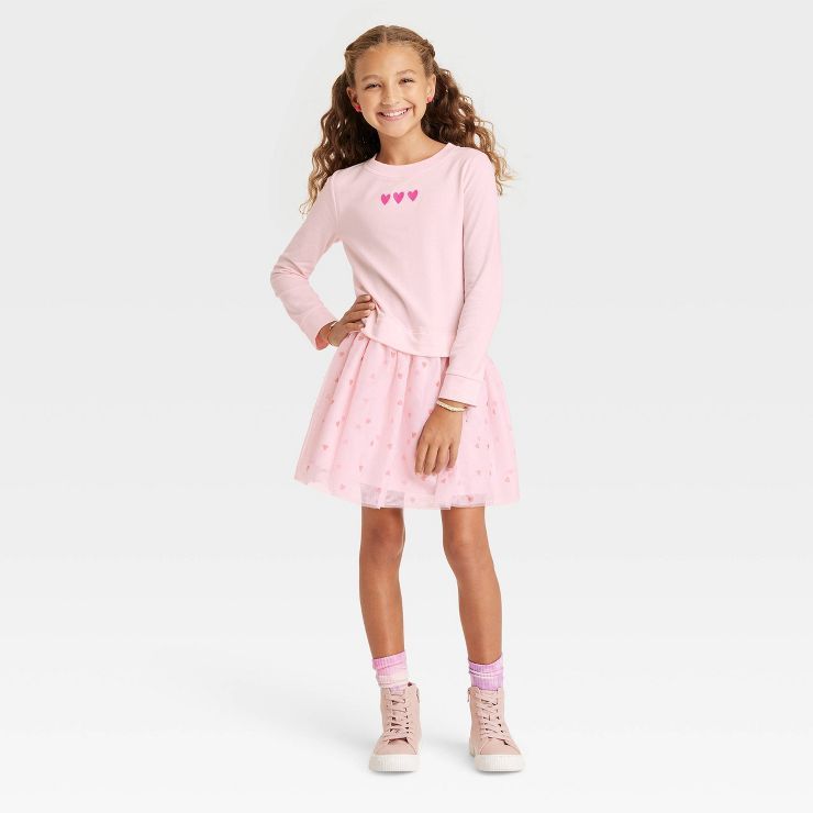 Girls' Valentine's Day Long Sleeve Tulle Skirt Dress - Cat & Jack™ Soft Pink | Target