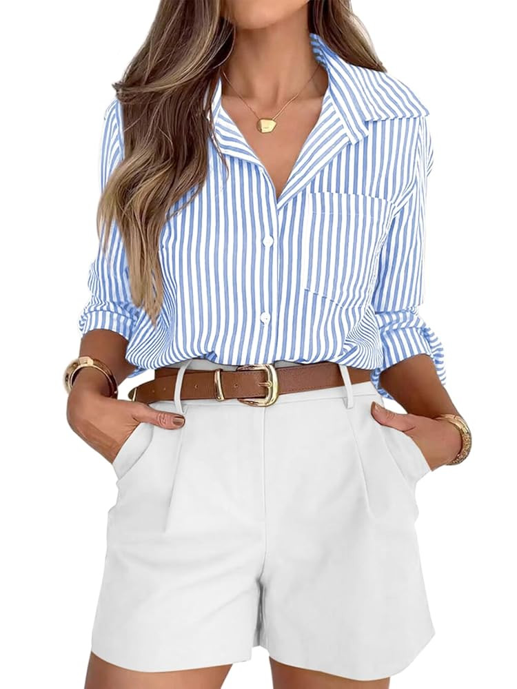 siliteelon Striped Button Down Shirts for Women Dress Shirts Long Sleeve Casual Collared Office W... | Amazon (US)