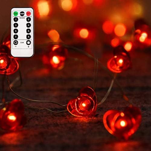 Aetegit 16 Ft 50 LED Lights Valentines Day Decorations with Remote,Red Heart Shaped Twinkle Fairy... | Amazon (US)