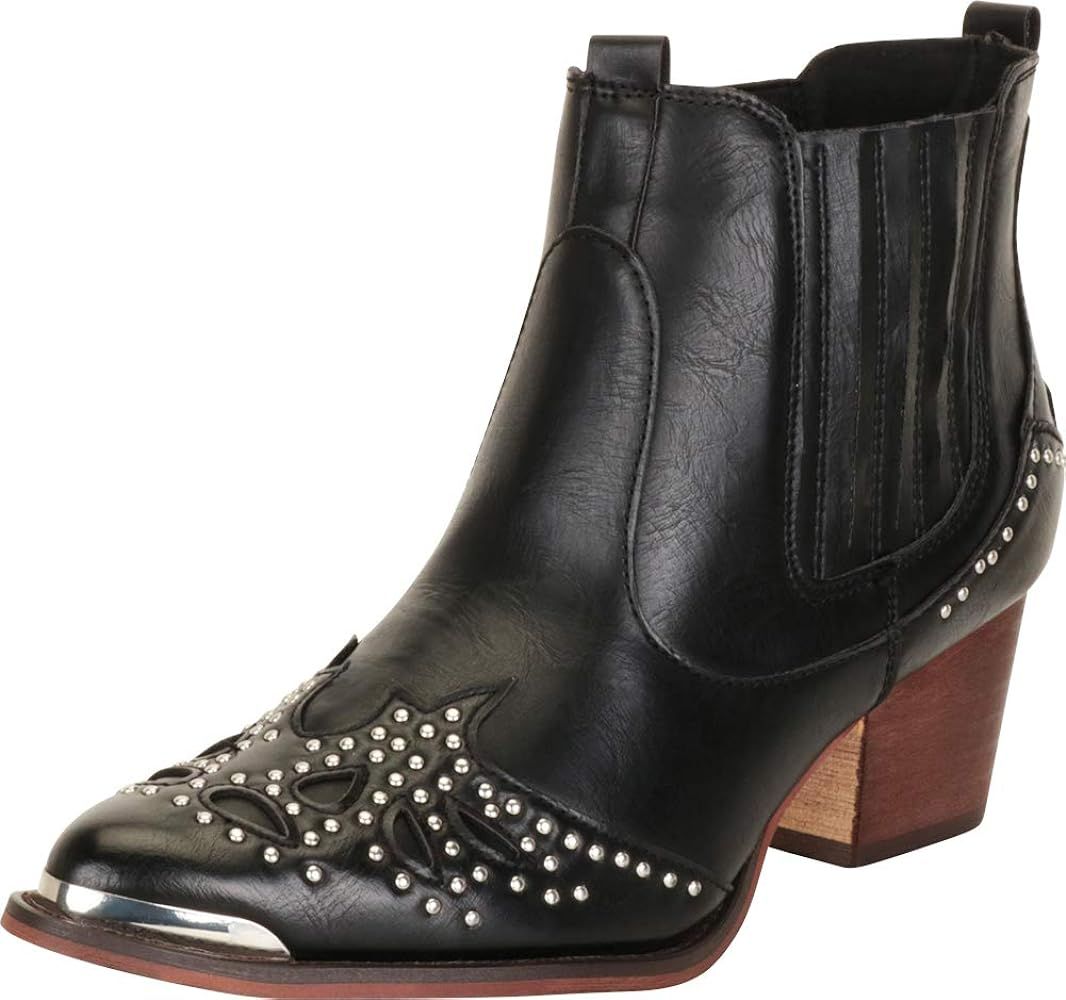 Cambridge Select Women's Western Pointed Toe Crystal Rhinestone Stacked Chunky Heel Ankle Cowboy ... | Amazon (US)