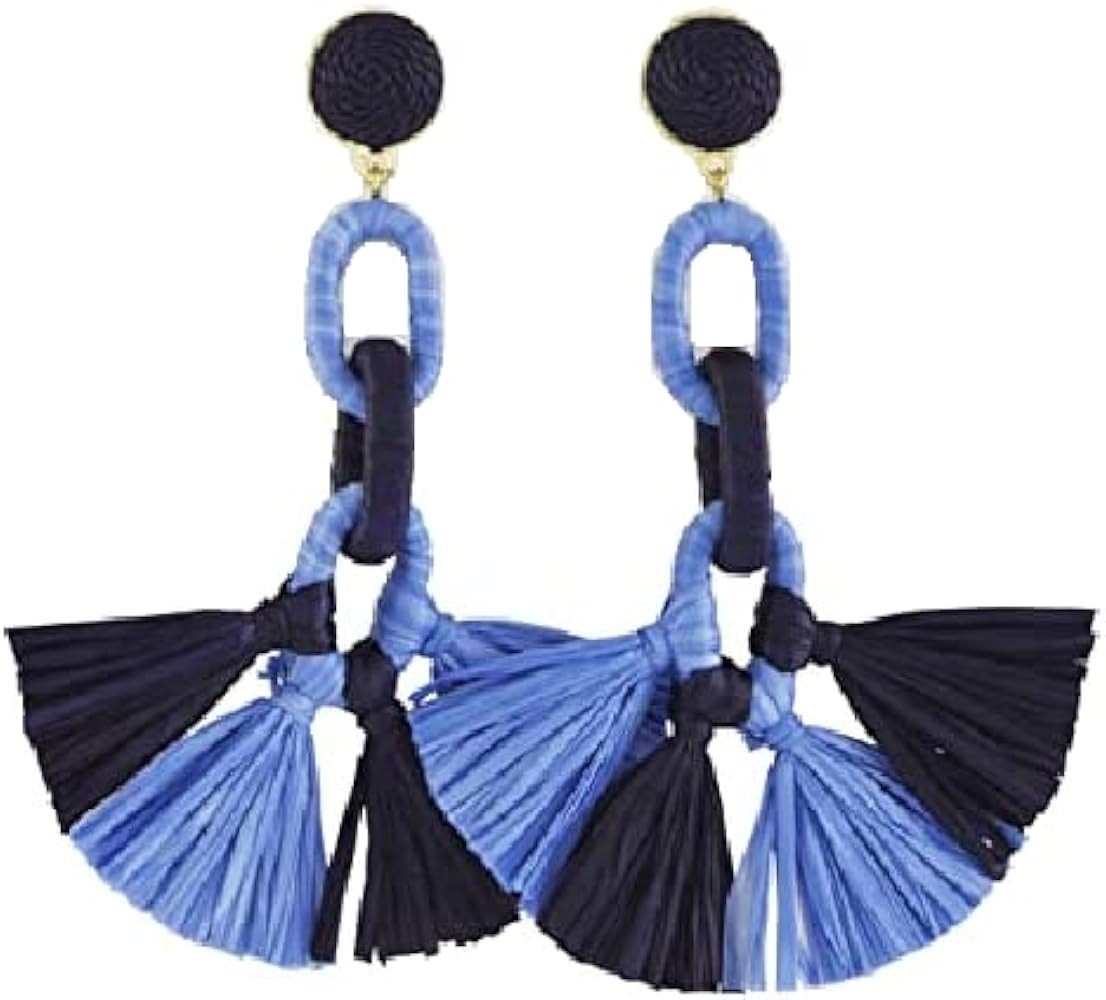 Mud Pie womens Mud Pie Raffia Tassel Earring, Blue Earrings, Blue, One Size US | Amazon (US)
