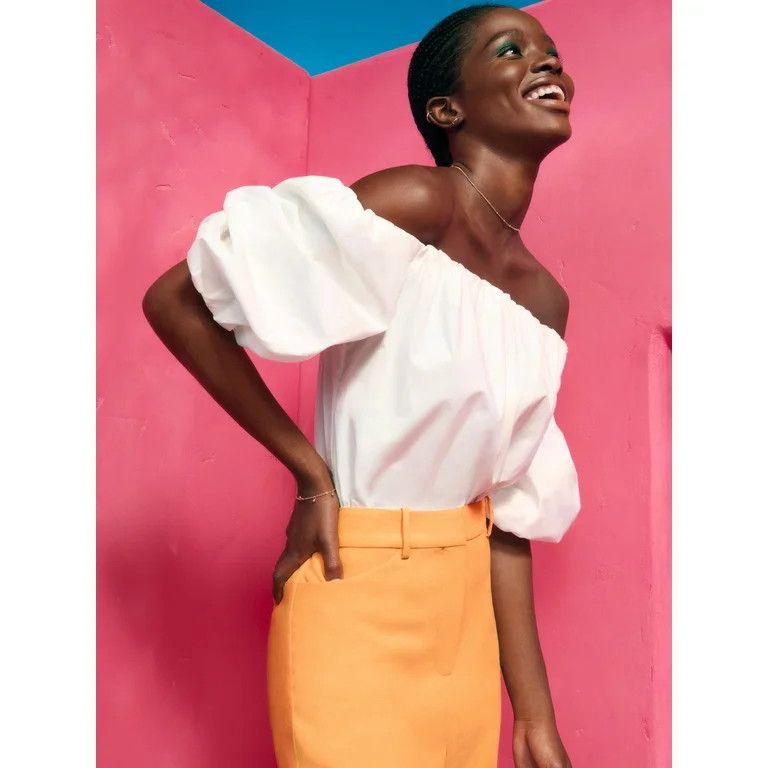 Scoop Women's Off the Shoulder Poplin Top with Puff Sleeves, Sizes XS-XXL | Walmart (US)