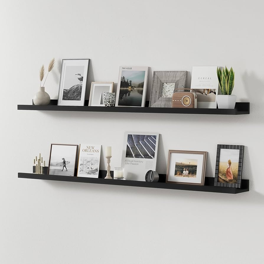 Long Floating Shelves for Wall, 48 inch Solid Wood Picture Ledge Shelf, Picture Shelf for Wall wi... | Amazon (US)