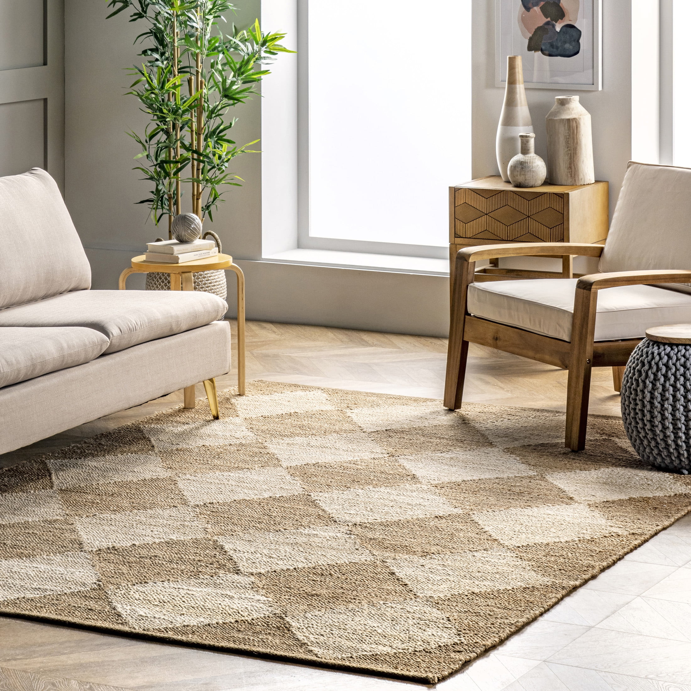 Rugs USA Louie Diamond Checkerboard Jute Area Rug, 3' x 5', Maxwelle Natural - Walmart.com | Walmart (US)