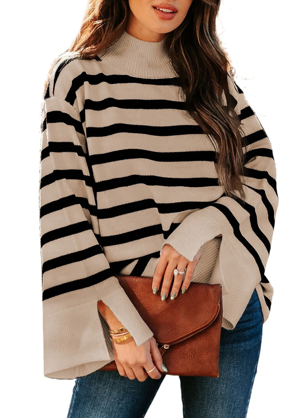 Dokotoo Womens Pullover Sweaters Classic Striped Long Sleeve Sweater Fall Autumn Loose Fitting Mo... | Walmart (US)