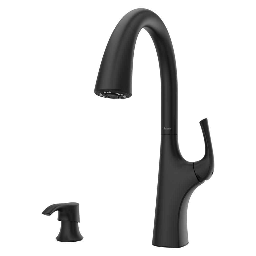 Pfister Ladera Single-Handle Pull-Down Sprayer Kitchen Faucet with Soap Dispenser in Matte Black | The Home Depot