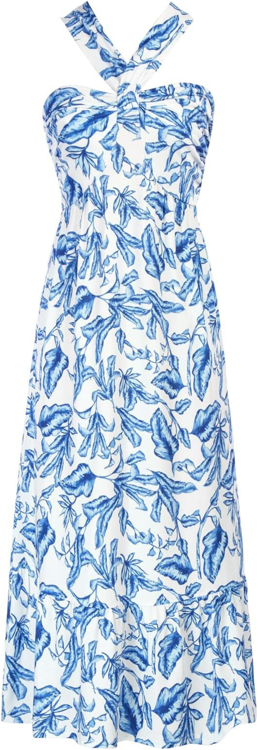 GRACE KARIN 2024 Women's Criss Cross Halter Neck Sleeveless Summer Floral Print Flowy A Line Maxi... | Amazon (US)
