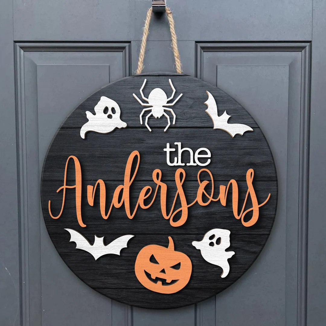 Halloween Door Hanger, 3D Custom Halloween Sign, Family Name Sign, Halloween Decor, Fall Decor, F... | Etsy (US)