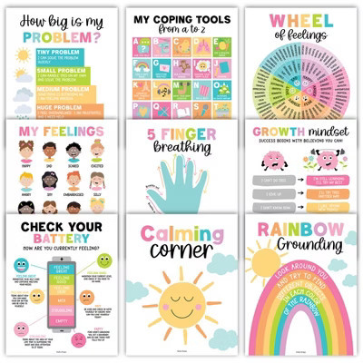 Hadley Designs Colorful Calming Corner and Feelings Chart Posters, Set of 9 | Target