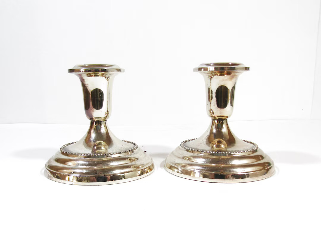Vintage Newport Gorham Silverplate Candlestick Candle Holder Pair – Beaded Base, Japan - Etsy | Etsy (US)