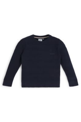 Kids' sweater in cotton with jacquard-stitch pattern- Dark Blue Men's Boys size 114 | Hugo Boss (US)