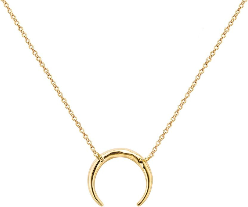 Estendly Dainty Gold Layered Bar Neckalce Moon Pendant Lariat Y Necklace 14K Gold Simple Necklace... | Amazon (US)