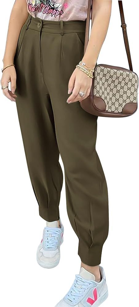 Pretty Garden Womens Summer High Waisted Ankle Length Trouser Slacks With Pockets | Amazon (US)