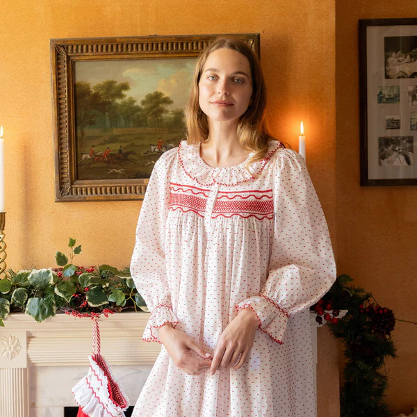 Nightingale Women's Dress Red Berry Plumetti with Stacked Waves Hand Smocking | Smock London Ltd