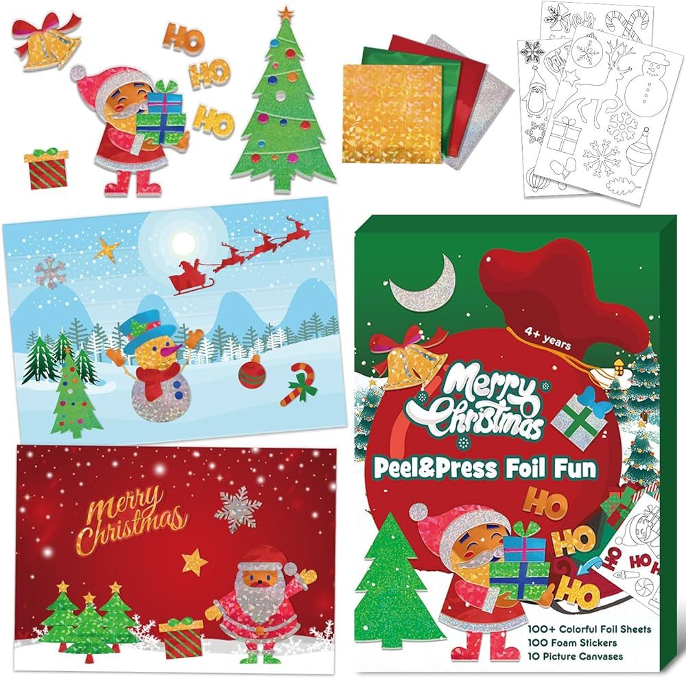 GYGOT Christmas Craft for Kids,Christmas Foil Fun Art Kit Ages 4 to 8,Christmas No Mess DIY Art C... | Amazon (US)