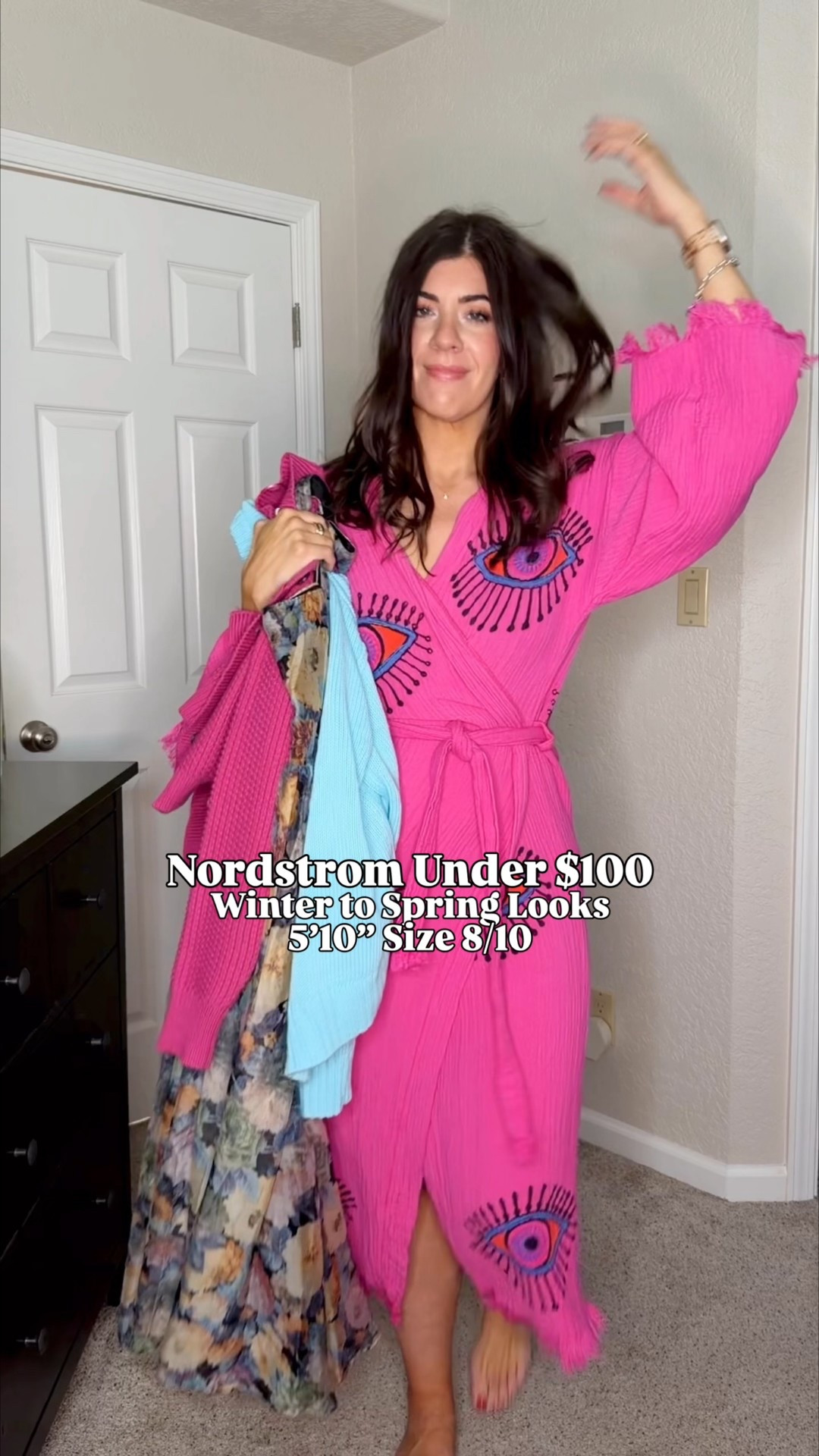 Sizing info:
Pink dress: medium
Blue sweater- small (runs very big)
Wide leg jeans-29 regular 
Black fringe top-medium
Straight leg jeans- 8 regular
Floral dress-medium
Pink cardigan- medium
Tan blazer-medium
Sleeveless blazer dress- medium 
Striped sweater- medium
Lace up blazer dress- medium
Polka dot dress- medium


#LTKTall #LTKWorkwear #LTKMidsize