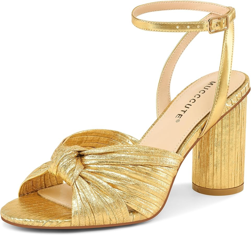 MUCCCUTE Women's Bow Knot Heeled Sandals Ankle Buckle Strap Chunky Heeled Open-toe Comfortable We... | Amazon (US)