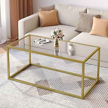 SAYGOER Gold Coffee Table,Glass Rectangular Center Tables,Simple Minimalist Table with 19.7'' Gla... | Amazon (US)