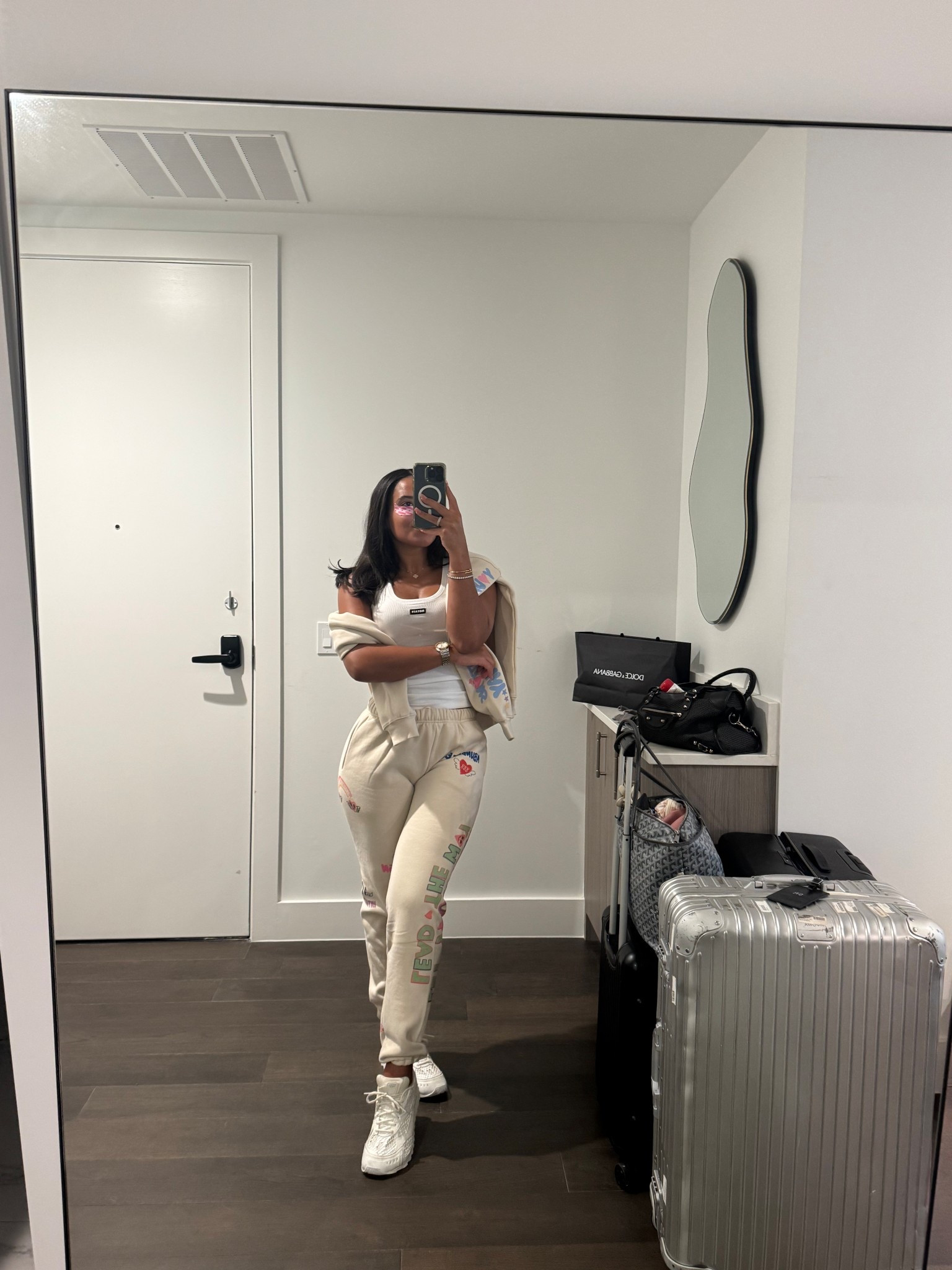 Travel outfit! 
Wearing size XS in the pants & tank & S/M in the sweater 